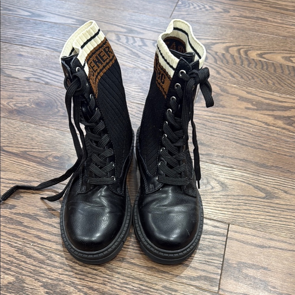 BCBGeneration Black and Tan Lace-Up Boots